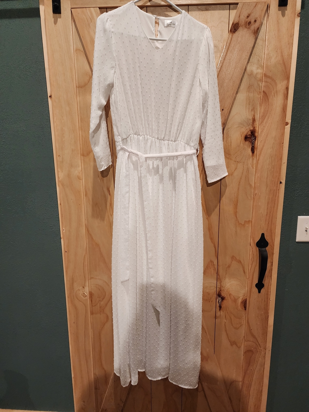 White Textured Maxi Dress with Waist Tie